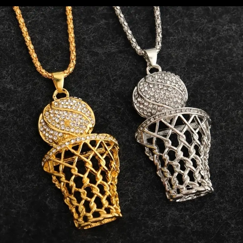 Gold or Silver Basketball Hoop Pendant - Picture 7 of 16